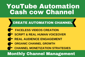 be channel manager for youtube automation, faceless, cash cow videos