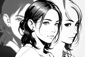 draw black and white vector portrait silhouette or line art
