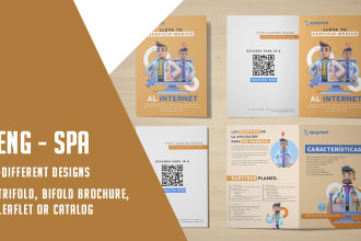design trifold, bifold brochure, leaflet, catalog in english or spanish