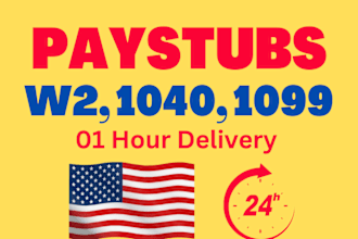 do paystubs, check stubs, payrolls, w2, 1040, 1099 and 941