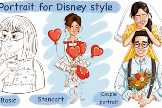 draw cute cartoon stylized portrait in disney style