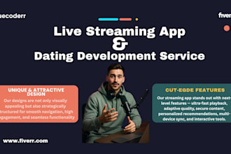 build music streaming app, ott app, live streaming  app, dating app