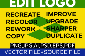 edit, recolor, rework, recreate, duplicate, improve, copy, upgrade logo