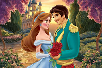 design a professional disney couple portrait