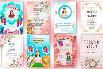 design greeting, wedding, and birthday party invitation cards in 8 hours
