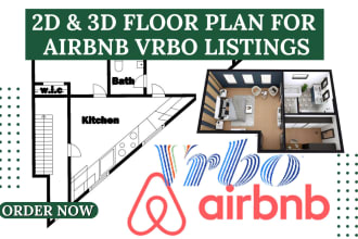 design 2d or 3d floor plan for airbnb vrbo craiglist listing