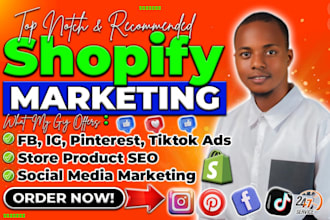 setup tiktok shop, instagram shop, facebook shop tiktok ads or shopify marketing