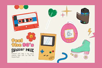 create cute hand drawn digital sticker pack