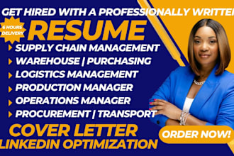 write a supply chain, logistics, transportation, warehouse, procurement resume