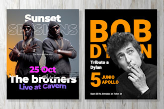 design flyers and posts for rock bands and musical shows