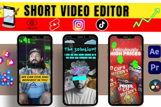 do video editing for youtube shorts, instagram reels, tiktok with captions