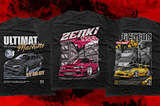 create draw jdm car illustration design for t shirt