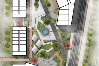 draw landscape sketch design, site plan, map illustration