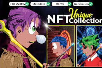create 1k 5k 10k nft art collection design with metadata