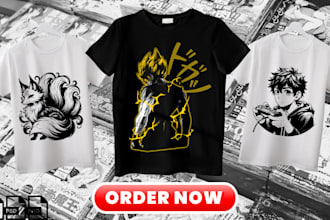 design a custom anime print on demand t shirt for your pod shopify store