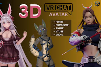create furry vrchat avatar, nsfw sfw anime vrc character for your vrchat game