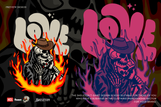 skeleton and skull for t shirt design, traditional tattoo