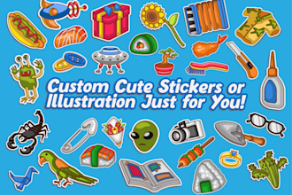 design cute stickers vector art, simple icons, illustrations
