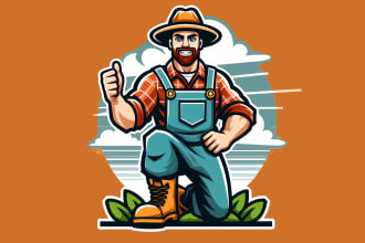 design creative farmer mascot logo with express delivery