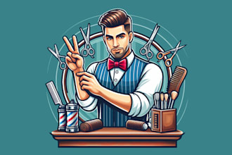 make an amazing professional barber mascot logo in 12 hours