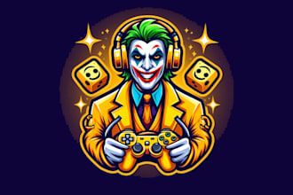 create beautiful yellow joker gaming mascot logo new concepts