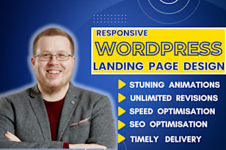 create responsive wordpress landing page design, elementor pro, divi builder
