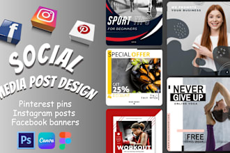 design facebook banners, instagram posts, and pinterest pins, for your business