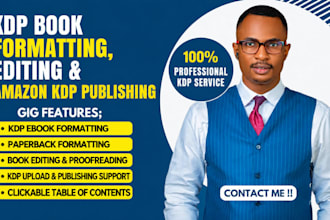 do KDP book formatting, editing and amazon KDP publishing