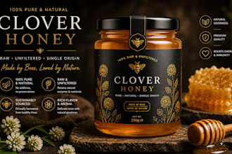 create honey label design, food label , jar label