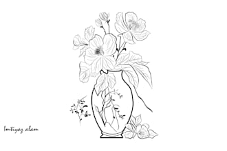 draw botanical line art illustration of plants, flowers