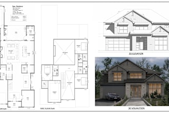 model autocad 2d, 3d floor plan, elevations and realistic renders