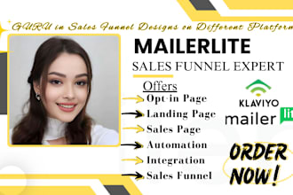 mailer lite sales funnel landing page, mailchimp, and klaviyo automation