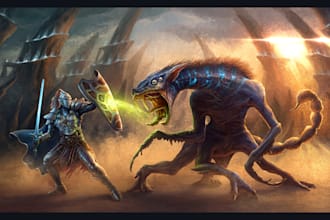 create game art, splash art, fantasy concept art for your game, not ai
