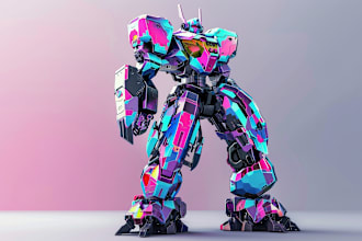 create colorful mini robot sci fi, cyborg and mecha art