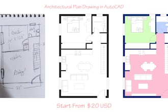 draw architectural floor plan and section elevation in autocad, 2d house plan
