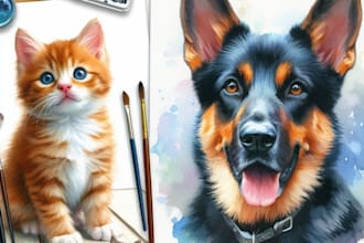 paint dog, cat or any pet portrait using watercolor