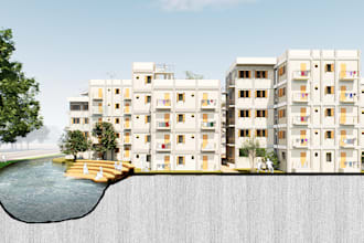 do photoshop 2d plan,section,elevation and render