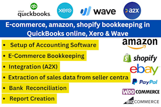 do ecommerce, amazon, shopify bookkeeping in quickbooks online, xero, wave