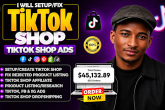 setup tiktok shop, facebook instagram shop, shopify dropshipping store marketing