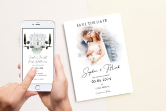 design watercolor wedding venue, save the date, invitation