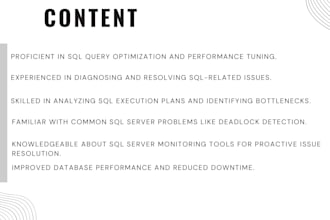 work on sql server and performance tunning, do optimization,data cleaning