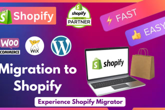 migrate to shopify, woocommerce ecwid wix store etsy to shopify website