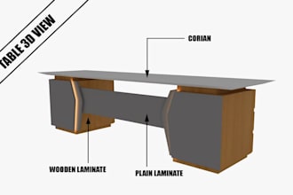 custom 3d office table design from 2d sketches