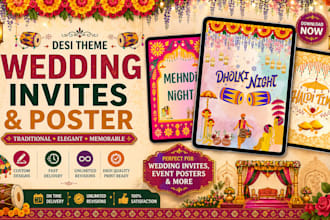 create indian wedding invitation, digital invite, and event poster design