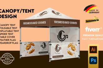 design trade show booth, banner, backdrop, canopy tent