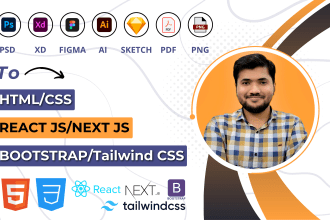 convert PSD xd figma to responsive HTML tailwind CSS or bootstrap 5
