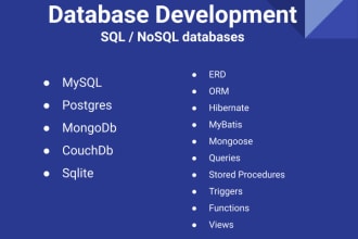 design, develop, query database with sql or nosql systems