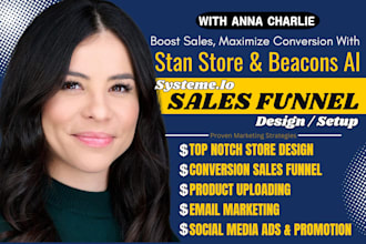 setup systeme io sales funnel, stan store, beacon ai and SEO marketing