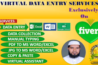 do data entry, excel data entry, copy paste, web research, typing, convert PDF