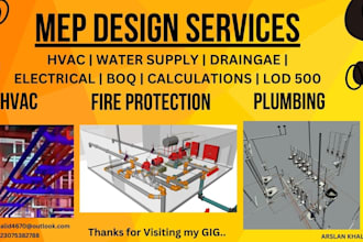 design mep system with calculations on autocad from PDF and png